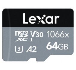 Slika izdelka: Spominska kartica Lexar Professional 1066x, micro SDXC, 64GB, 160MB/s, U3, V30, A2, UHS-I, z adapterjem