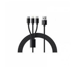 Slika izdelka: VEGER V303 pleteni kabel 3v1 USB-A na USB-C/Lightning/MicroUSB, 1,5m, črn
