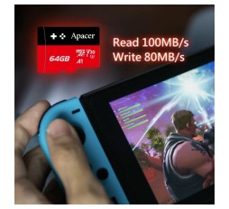 Slika izdelka: APACER microSD XC   64GB spominska kart. Class 30 Gaming AP64GMCSX10U7-RAGC