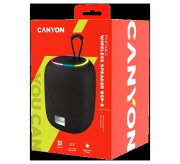 Slika izdelka: CANYON BSP-8, Bluetooth Speaker, BT V5.2, BLUETRUM AB5362B, TF card support, Type-C USB port, 1800mAh polymer battery, Max Power 10W, Black, cable length 0.50m, 110*110*135mm, 0.57kg