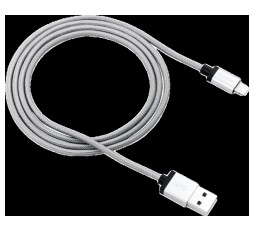 Slika izdelka: CANYON MFI-3, MFI pleten kabel za polnjenje in sinhronizacijo s kovinsko lupino, USB na lightning, certificiran s strani Apple, dolžina kabla 1m, premer 0,28 mm, temno siv.