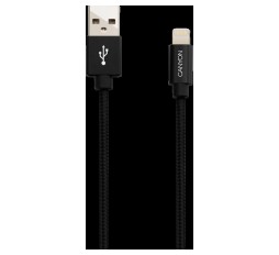Slika izdelka: CANYON MFI-3, MFI pleten kabel za polnjenje in sinhronizacijo z kovinsko lupino, USB/lightning, certificiran s strani Apple, dolžina kabla 1m, premer 2,8 mm, črna.
