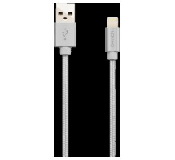Slika izdelka: CANYON MFI-3, MFI pleten kabel za polnjenje in sinhronizacijo s kovinsko lupino, USB na lightning, certificiran s strani Apple, dolžina kabla 1m, premer 2,8 mm, biserno bel.