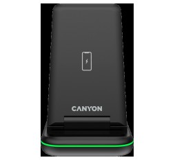 Slika izdelka: CANYON WS-304, Foldable  3in1 Wireless charger, with touch button for Running water light, Input 9V/2A,  12V/1.5AOutput 15W/10W/7.5W/5W, Type c to USB-A cable length 1.2m, with QC18W EU plug,132.51*75*28.58mm, 0.168Kg, Black