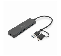 Slika izdelka: Digitus hub USB 3.0 4xA + TipC slim črn DA-70235