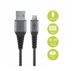 Slika izdelka: GOOBAY micro USB na USB-A 2.0 0,5m priključni kabel s kovinskimi vtiči vesoljsko siva/srebrna