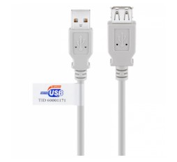 Slika izdelka: GOOBAY USB-A 2.0 (M) na USB 2.0 (Ž) Hi-Speed 3m beli podaljševalni kabel