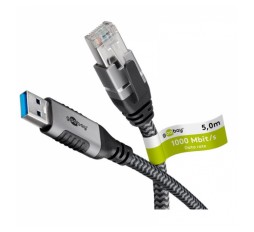 Slika izdelka: GOOBAY USB-A 3.0 na RJ45 5m CAT 6 črn/siv mrežni povezovalni kabel