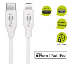 Slika izdelka: GOOBAY USB-C na Apple (Lightning) 1m 87W beli napajalni in sync MFi kabel