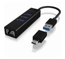 Slika izdelka: IcyBox IB-HUB1419-LAN USB-A/C mrežna kartica in 4-portni HUB