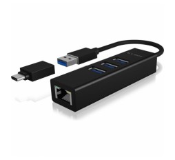 Slika izdelka: IcyBox IB-HUB1419-LAN USB-A/C mrežna kartica in 4-portni HUB