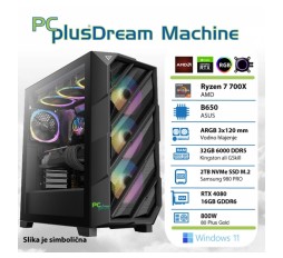 Slika izdelka: PCPLUS Dream Machine Ryzen 7 7700X 32GB 2TB NVMe SSD GeForce RTX 4080 16GB Windows 11 Home vodno hlajenje gaming namizni računalnik