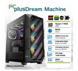 Slika izdelka: PCPLUS Dream Machine Ryzen 7 7700X 32GB 2TB NVMe SSD GeForce RTX 4080 16GB vodno hlajenje gaming namizni računalnik
