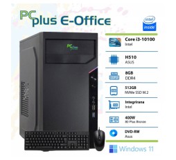 Slika izdelka: PCPLUS e-Office i3-10100 8GB 512GB NVMe SSD Windows 11 Home tipkovnica miška namizni računalnik