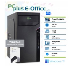Slika izdelka: PCPLUS e-Office i5-14400 16GB 1TB NVMe SSD Windows 11 Pro Office Home & Bus namizni računalnik