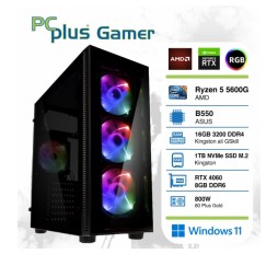 Slika izdelka: PCPLUS Gamer Ryzen 5 5600G 16GB 1TB NVMe SSD GeForce RTX 4060 GDDR6 8GB RGB Windows 11 Home gaming namizni računalnik