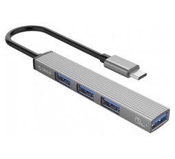 Slika izdelka: Priključna postaja USB-C 4 v 1, 1x USB 3.0, 3x USB 2.0, 0.15m, ALU siva, ORICO AH-13