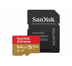 Slika izdelka: SanDisk Extr PLUS microSDXC 64GB + SD Adapter 200MB/s & 90MB/s A2 C10 V30 UHS-I U8