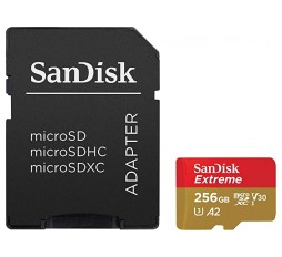 Slika izdelka: SanDisk Extreme microSDXCza Mobile Gaming 256GB branje 190MB/s pisanje130MB/s A2 C10 V30 UHS-I U3