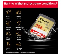Slika izdelka: SanDisk Extreme PLUS 256GB SDHC Mspominska kartica 180MB/s in 130MB/s branje/pisanje, UHS-I, Class 10, U3, V30