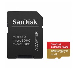 Slika izdelka: SanDisk Extreme PLUS microSDXC 128GB + SD Adapter branje 200MB/s & pisanje 90MB/s A2 C10 V30 UHS-I U3