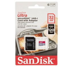 Slika izdelka: SanDisk Ultra microSDHC 32GB + SD Adapter 120MB/s  A1 Class 10 UHS-I