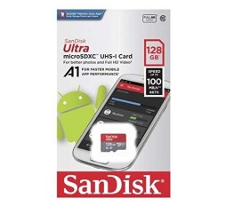 Slika izdelka: SanDisk Ultra microSDXC 128GB + SD Adapter 100MB/s  A1 Class 10 UHS-I brez adapterja