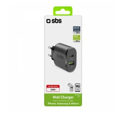 Slika izdelka: SBS ADAPTER ULTRA FAST USB-C 25W + USB-A 18W ČRN