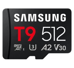 Slika izdelka: Spominska kartica Samsung T9, micro SDXC, 512GB, U3, V30, A2, UHS-I, 200 MB/s