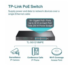 Slika izdelka: TP-LINK stikalo 18-port Gigabit stikalo z 16-Port PoE+ port