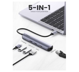 Slika izdelka: UGREEN 5v1 USB-C Hub, USB 3.0 A+HDMI+RJ45+PD - box