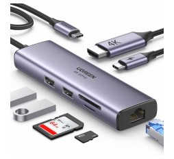 Slika izdelka: Ugreen 7v1 USB-C HUB HDMI+RJ45+čitalec kartic+USB+PD 100W