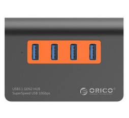 Slika izdelka: USB hub s 4 vhodi, USB 3.1 Gen2 10Gbps, zunanje napajanje, aluminij, ORICO M3H4-G2
