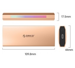 Slika izdelka: Zunanje ohišje za M.2 NVMe 2230-2280 v USB3.2 Gen2 Type-C, 10Gbps, RGB, aluminij, zlato-roza, ORICO M2R2-G2